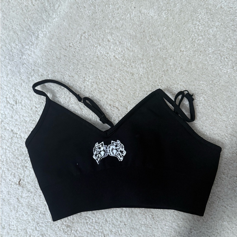 Darc Sport Black Crop Top with White Double Wolf Logo
